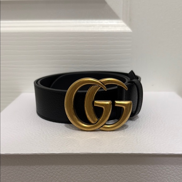 Gucci Black Marmont Belt Gold GG